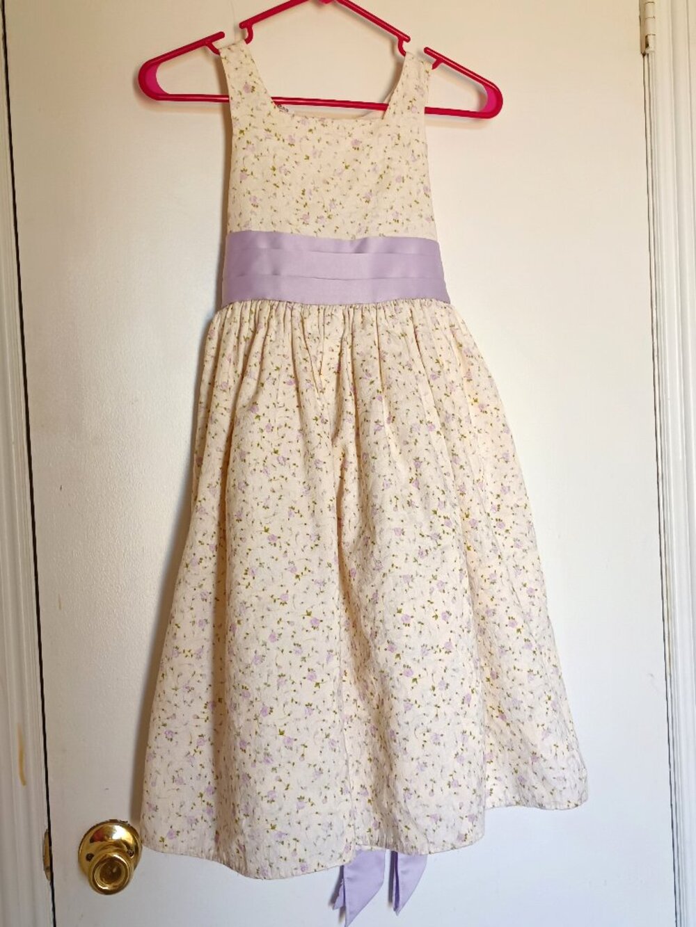 Floral Jacquard Girl Special Occn Dress Lavender Ivory Ankle Length Sz 8 Slvless